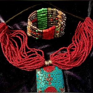 Tribal Artisan Boho Necklace & Bracelet